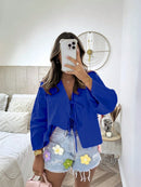 INAWLY Camisa de Verão Casual Feminina de Cor Sólida com Amarração na Frente