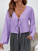 INAWLY Camisa de Verão Casual Feminina de Cor Sólida com Amarração na Frente