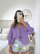 INAWLY Camisa de Verão Casual Feminina de Cor Sólida com Amarração na Frente
