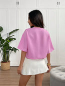 INAWLY Camisa de Verão Casual Feminina de Cor Sólida com Amarração na Frente