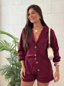 Conjunto Feminino de Linho Elegante - Camisa + Shorts Premium Verão 2024