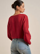 INAWLY Camisa de Verão Casual Feminina de Cor Sólida com Amarração na Frente