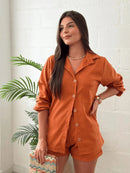 Conjunto Feminino de Linho Elegante - Camisa + Shorts Premium Verão 2024