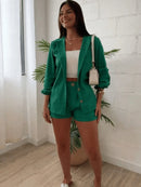 Conjunto Feminino Linho Manga LONGA Shorts e Camisa