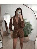 Conjunto Feminino Linho Manga LONGA Shorts e Camisa