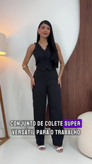 CONJUNTO ALFAIATARIA FEMINIMO COM CALÇA E COLETE RISCA DE GIZ ELEGANTE SOCIAL