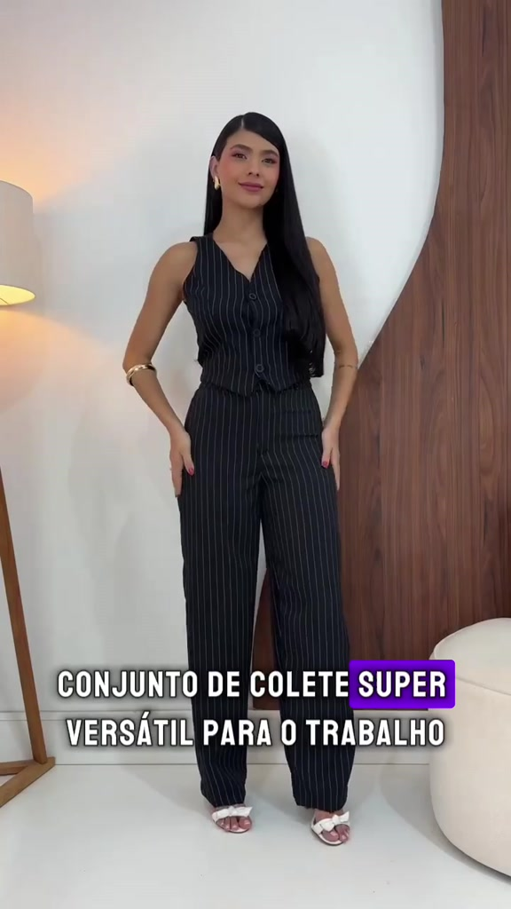 CONJUNTO ALFAIATARIA FEMINIMO COM CALÇA E COLETE RISCA DE GIZ ELEGANTE SOCIAL