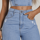 Calça Jeans Pantalona com Listras Laterais – Estilo & Conforto