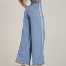 Calça Jeans Feminina Pantalona Feminina Listras Laterais Promoção