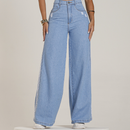 Calça Jeans Feminina Pantalona Feminina Listras Laterais Promoção