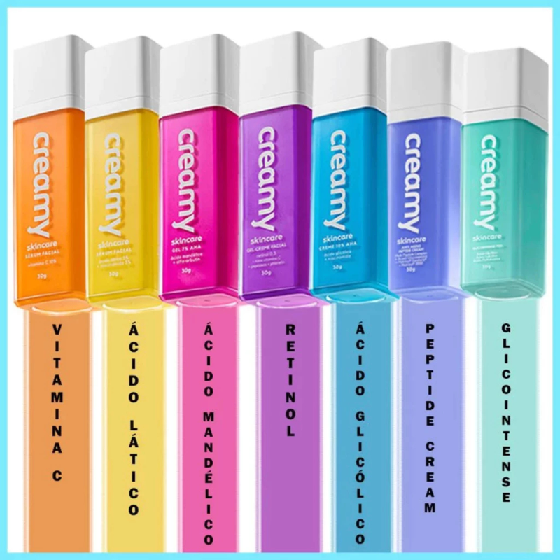 Creamy skincare peptide, retinol, glicointense, mandélico ou glicólico, 30g