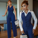CONJUNTO ALFAIATARIA FEMINIMO COM CALÇA E COLETE RISCA DE GIZ ELEGANTE SOCIAL